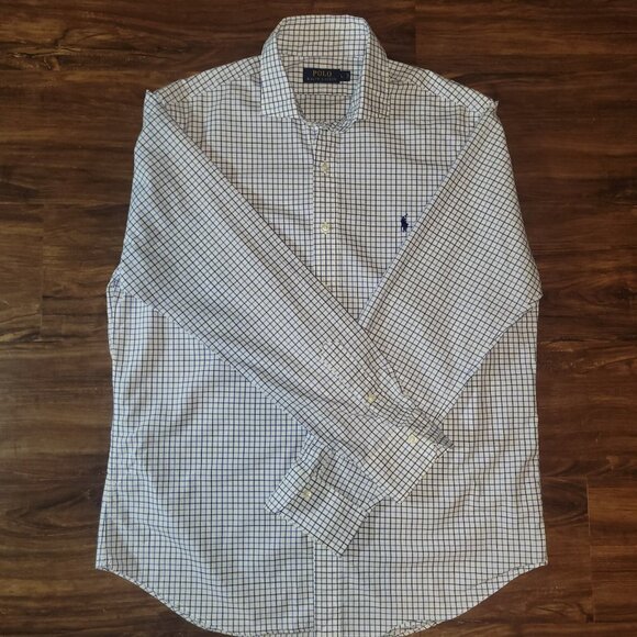 Polo Ralph Lauren Shirt Mens L White Checkered LS Button Up Dark Blue Pony - Picture 7 of 16